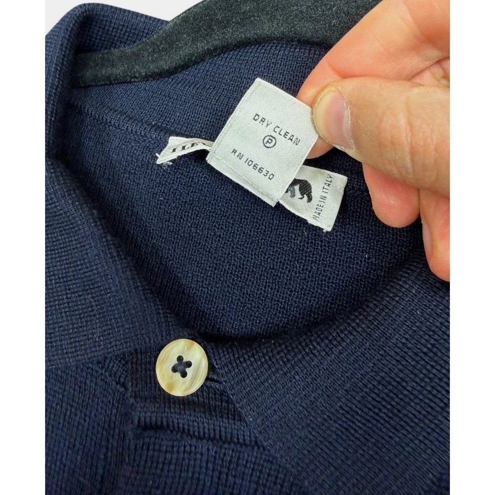 I Levrieri Polo Sweater Mens XL Navy Blue Merino Wool Long Sleeve Made in Italy